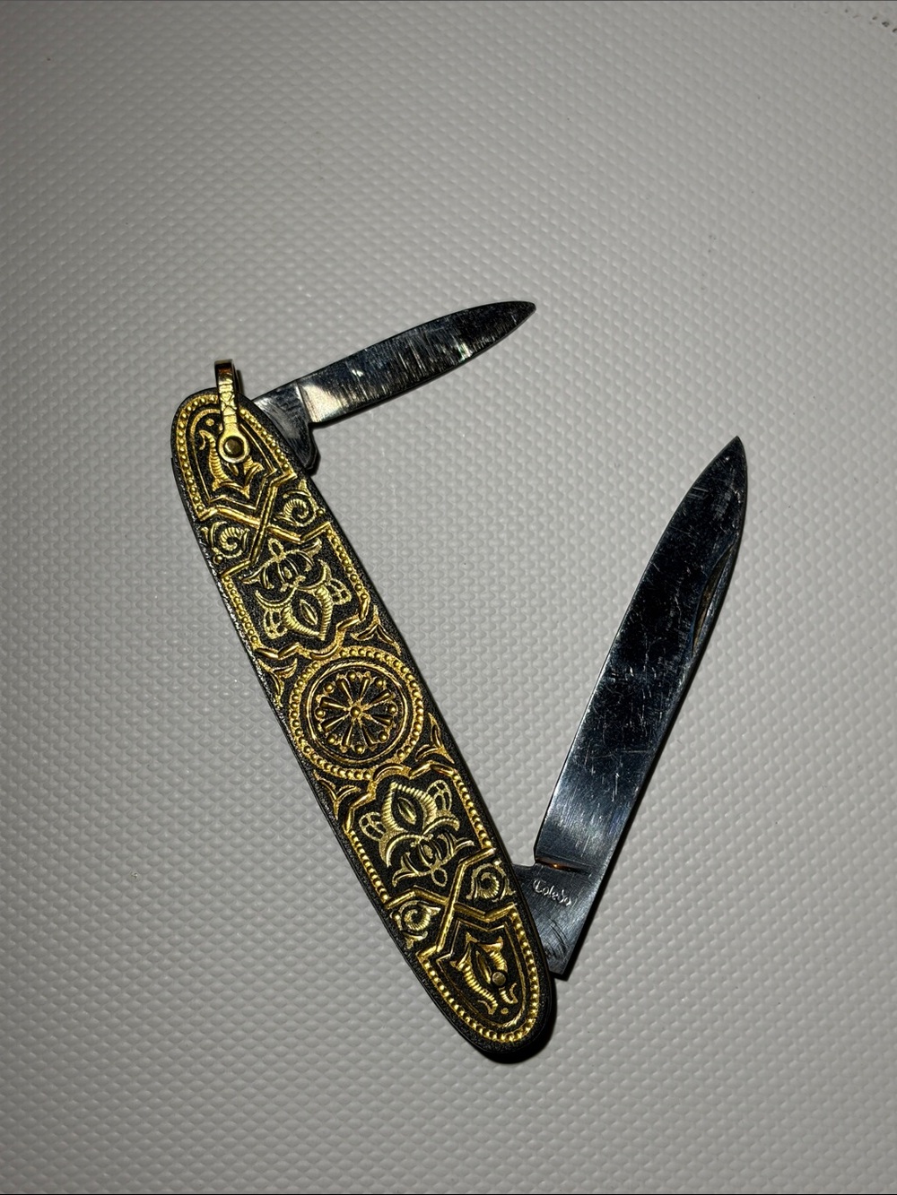 Ornate Gold Folding Pocket Knife - Decorative Men's Accessory